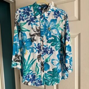Lauren Ralph Lauren 100% Linen Soft Floral Button Up